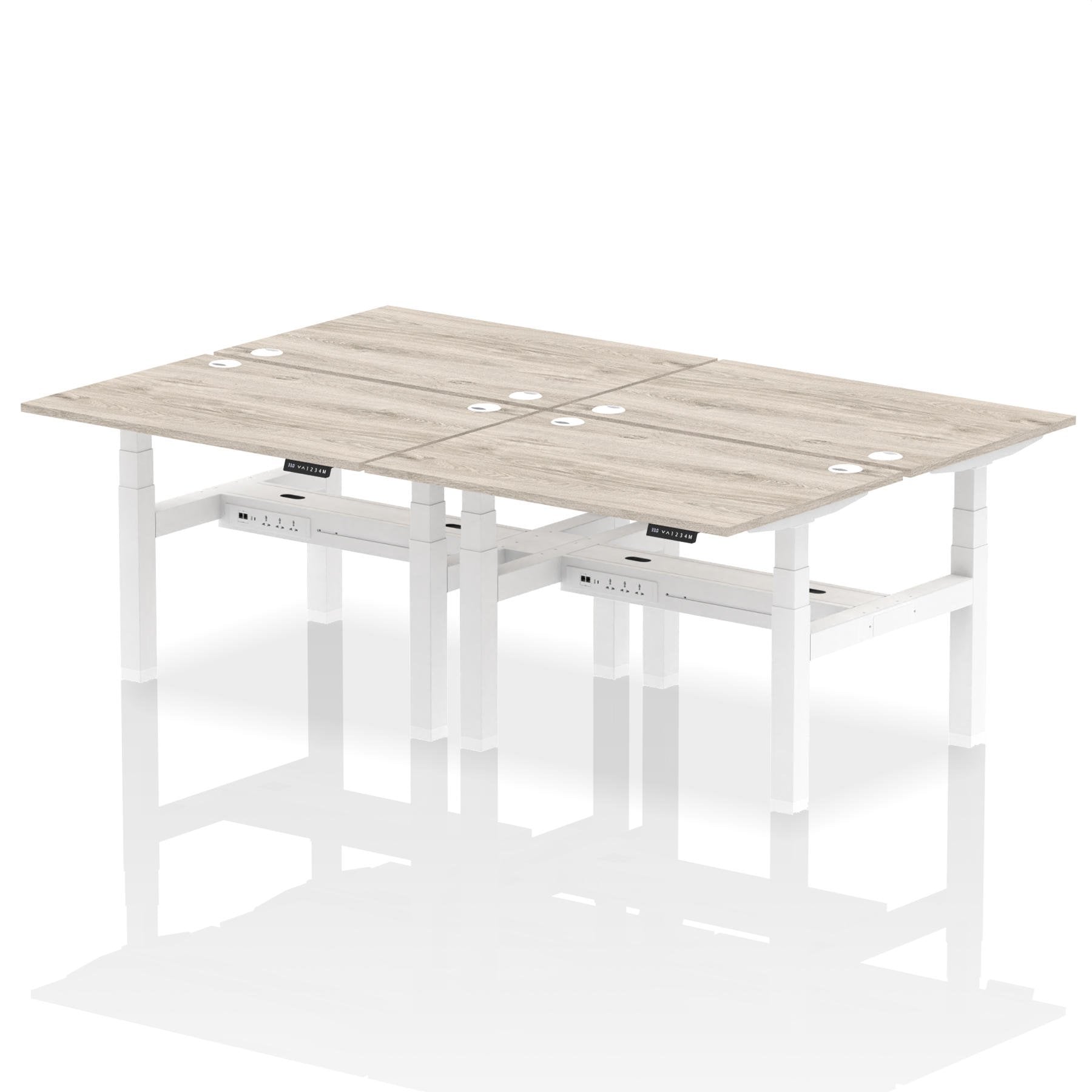 Dynamic Air Back-to-Back W1200 x D800mm Height Adjustable Sit Stand 4 Person Bench Desk With Cable Ports Grey Oak Finish White Frame - HA01726 DD