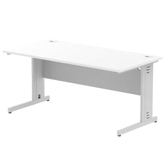 Impulse 1600 x 800mm Straight Desk White Top Silver Cable Managed Leg I000480 DD