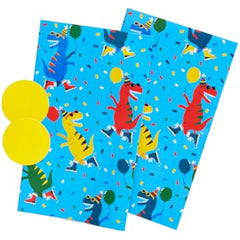 Skating Dinosaur Design Wrapping Paper 2 Sheets & 2 Tags