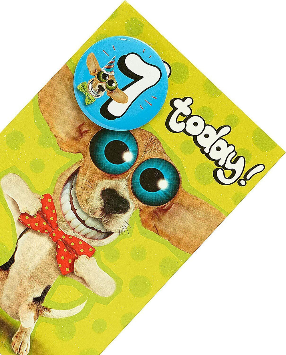 Dog with Big Eyes 7th Birthday Card with Badge