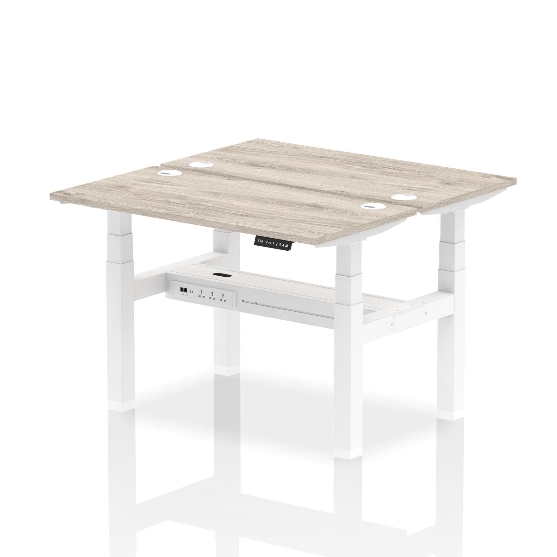 Dynamic Air Back-to-Back W1200 x D600mm Height Adjustable Sit Stand 2 Person Bench Desk With Cable Ports Grey Oak Finish White Frame - HA01540 DD