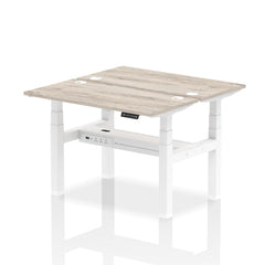 Dynamic Air Back-to-Back W1200 x D600mm Height Adjustable Sit Stand 2 Person Bench Desk With Cable Ports Grey Oak Finish White Frame - HA01540 DD