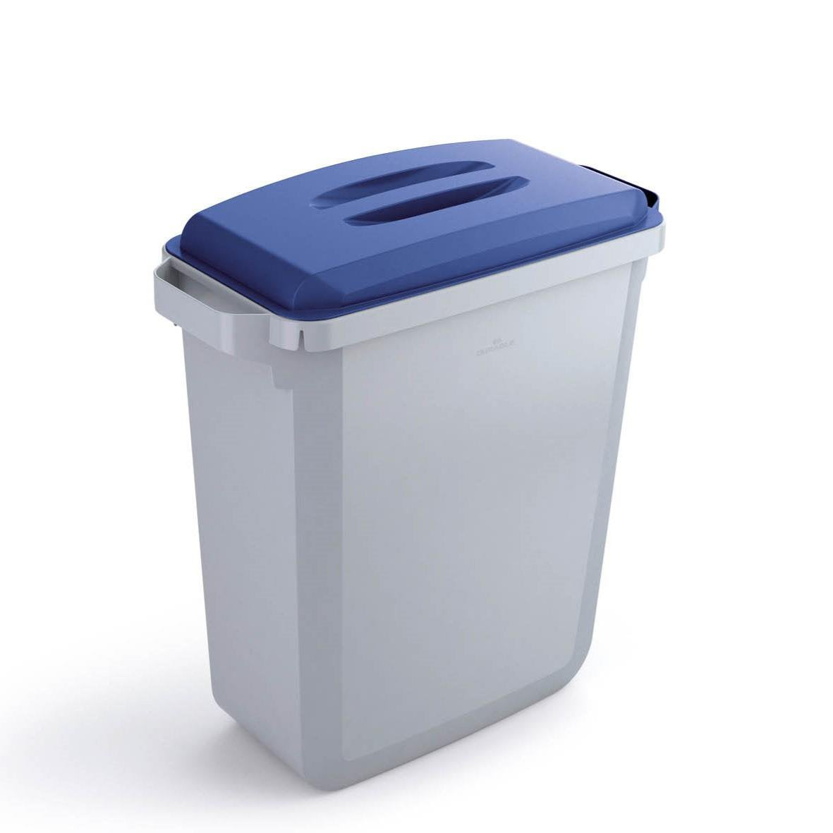 Durable DURABIN Plastic Waste Recycling Bin 60 Litre Rectangular Grey with Blue Lid - VEH2012027 DD
