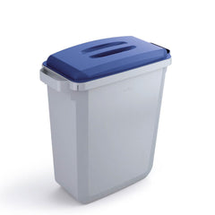 Durable DURABIN Plastic Waste Recycling Bin 60 Litre Rectangular Grey with Blue Lid - VEH2012027 DD