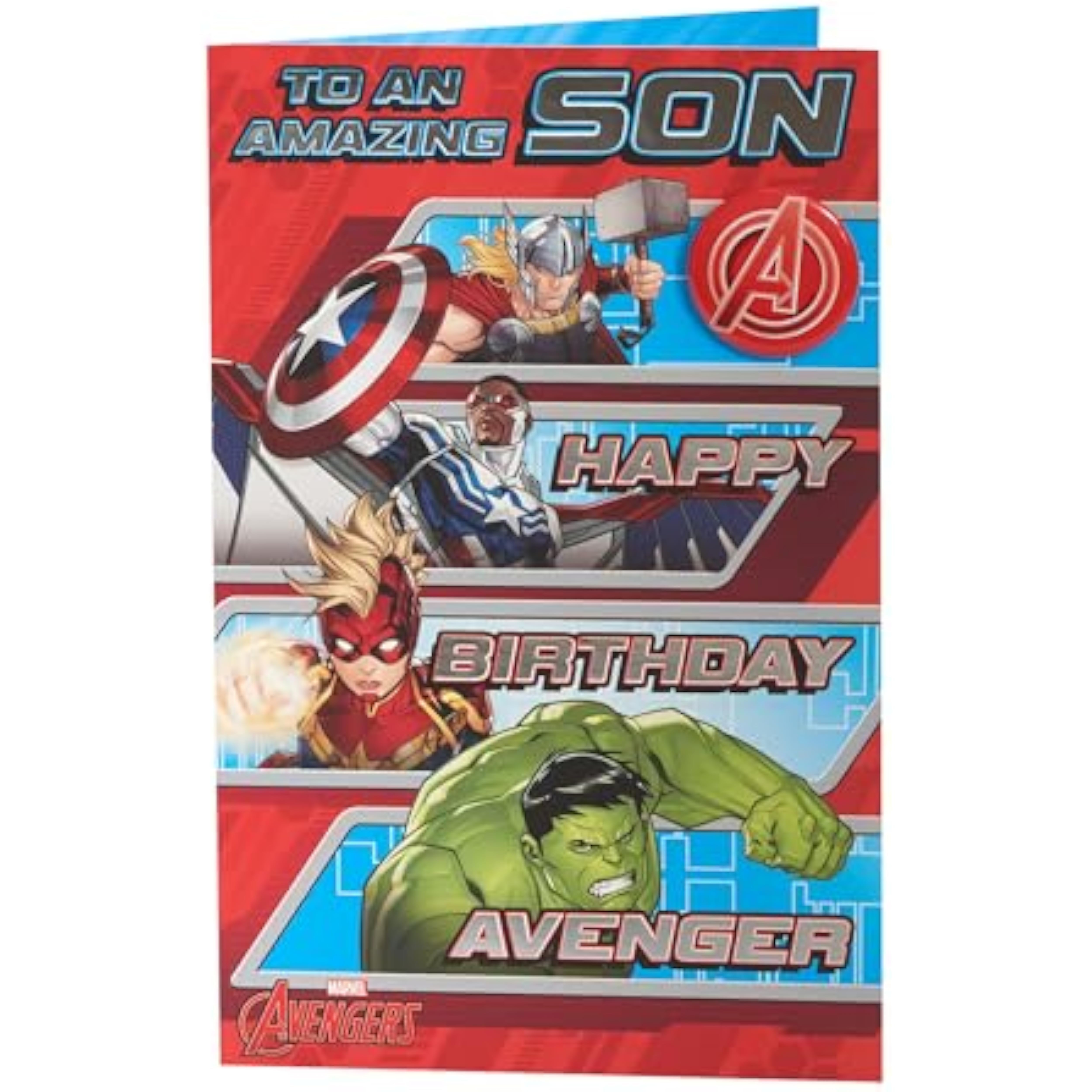 Marvel The Avengers Birthday Card for Son - Red & Split Design