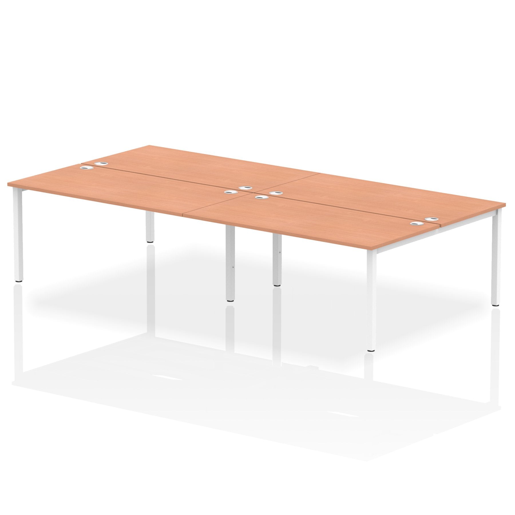 Impulse Back-to-Back 4 Person Bench Desk W1600 x D1600 x H730mm With Cable Ports Beech Finish White Frame - IB00166 DD