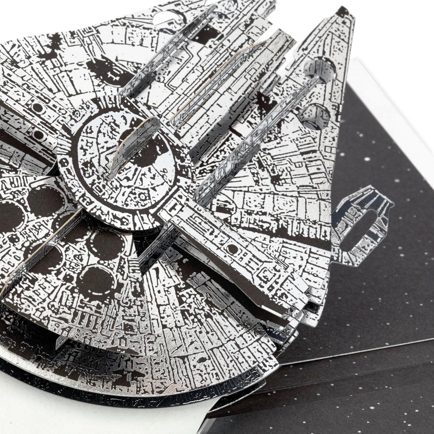 3D and Pop-Up Star Wars Millennium Falcon Space Themed Silver Birthday Card
