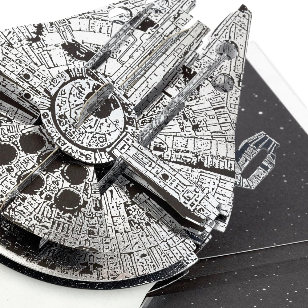 3D and Pop-Up Star Wars Millennium Falcon Space Themed Silver Birthday Card