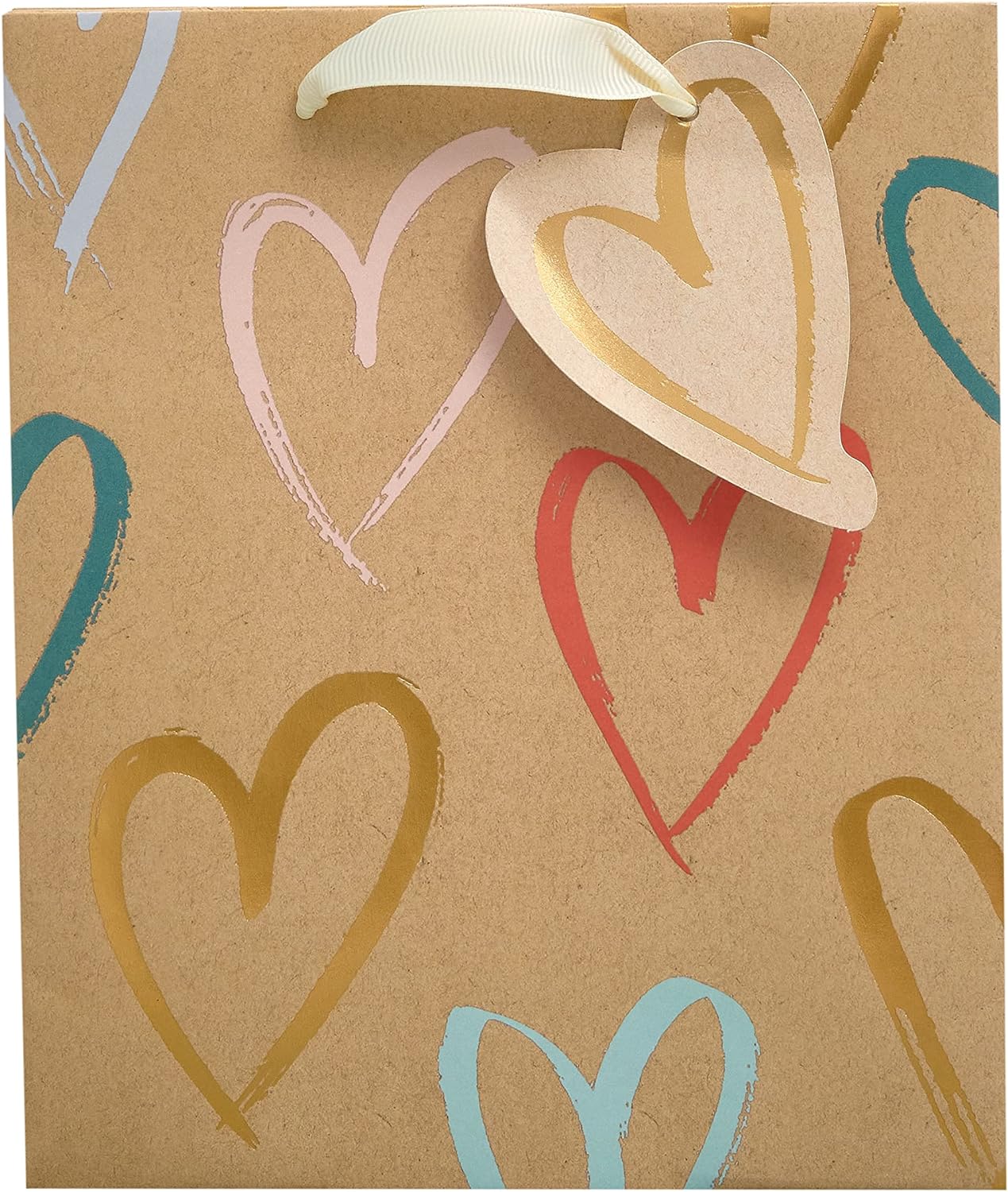 Kraft Hearts Design Medium Gift Bag