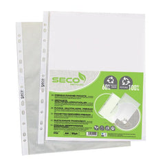 SECO ECO Biodegradable Multi Punched Pocket Polypropylene A4 80 Micron Top Opening Clear (Pack 50) - PP80
