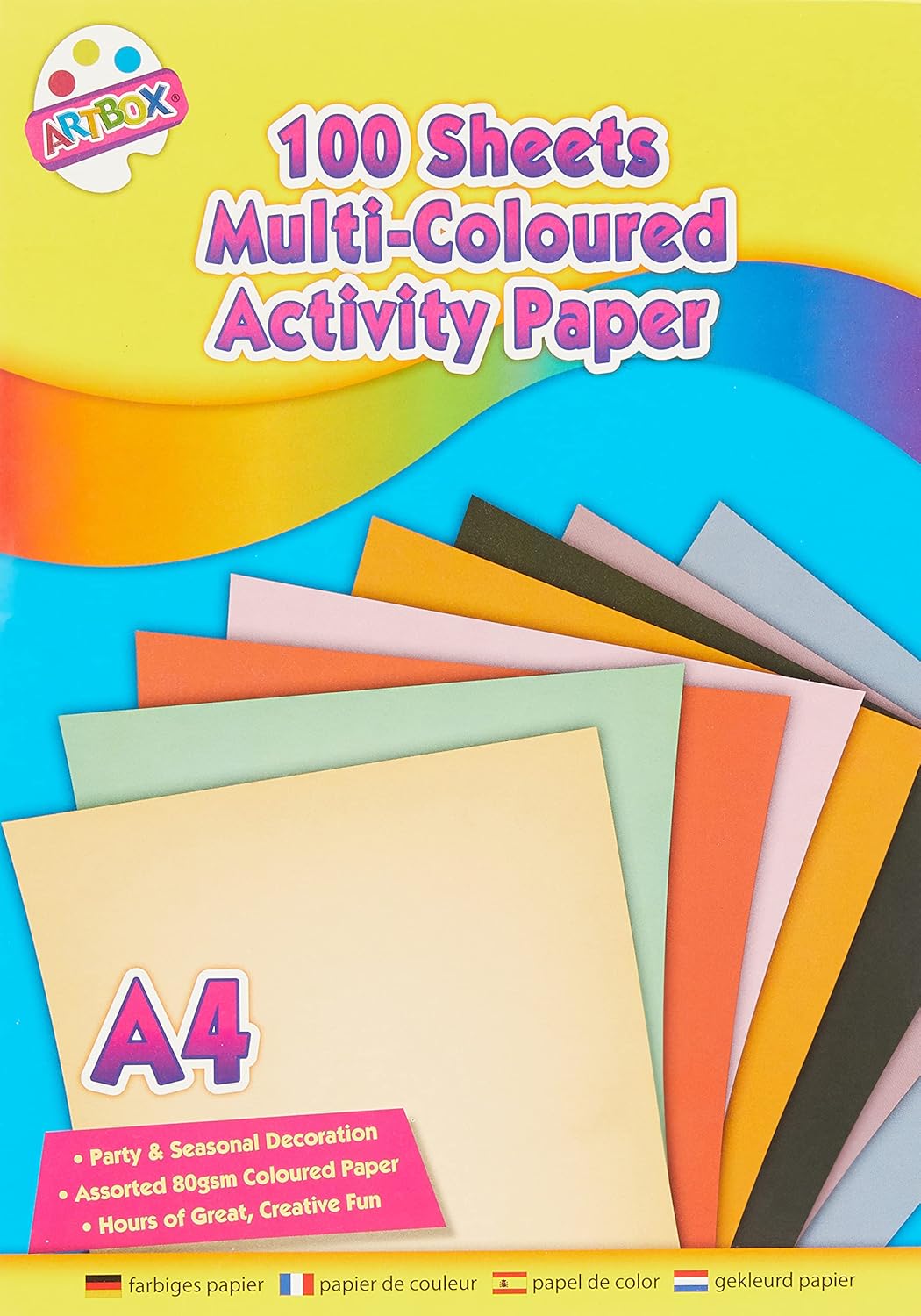 Assorted Tallon A4 activity craft paper in a 100-sheet pack, featuring various colors for creative arts and craft projects.