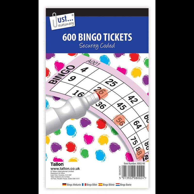 Tallon Jumbo Bingo Tickets 21x12cm for entertainment, featuring colorful numbered cards on white paper.