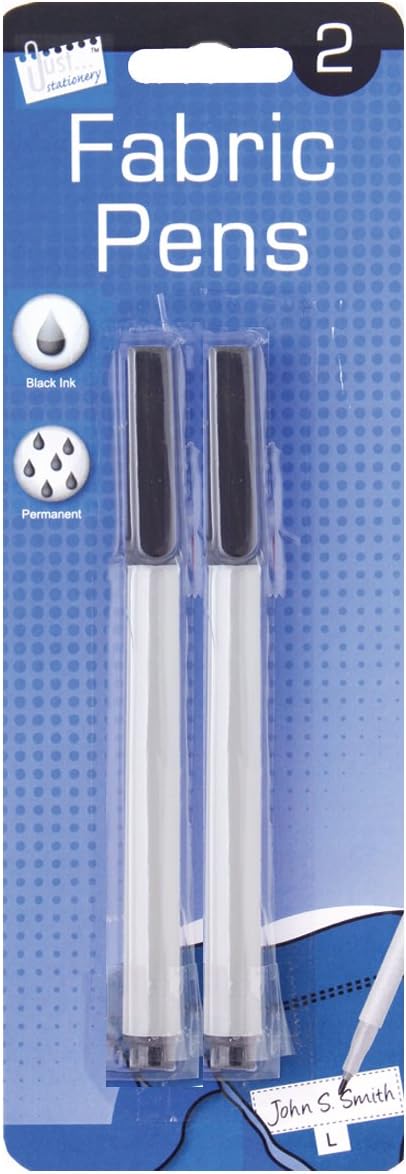 Tallon 2 Permanent Fabric Marker Pens set shown with black ink tips on fabric surface for creative textile designs