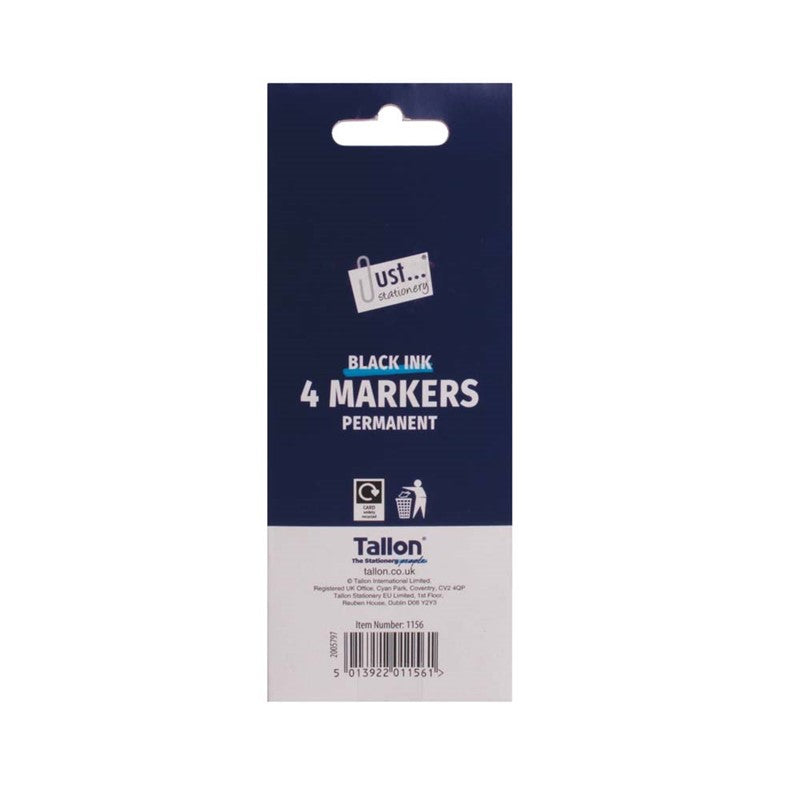 Set of four Tallon black permanent markers with chisel tips, ideal for bold writing and versatile marking tasks.