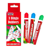 Set of three Tallon None Drip Bingo Dabbers markers with vibrant ink tips for marking and drawing on bingo cards and paper.