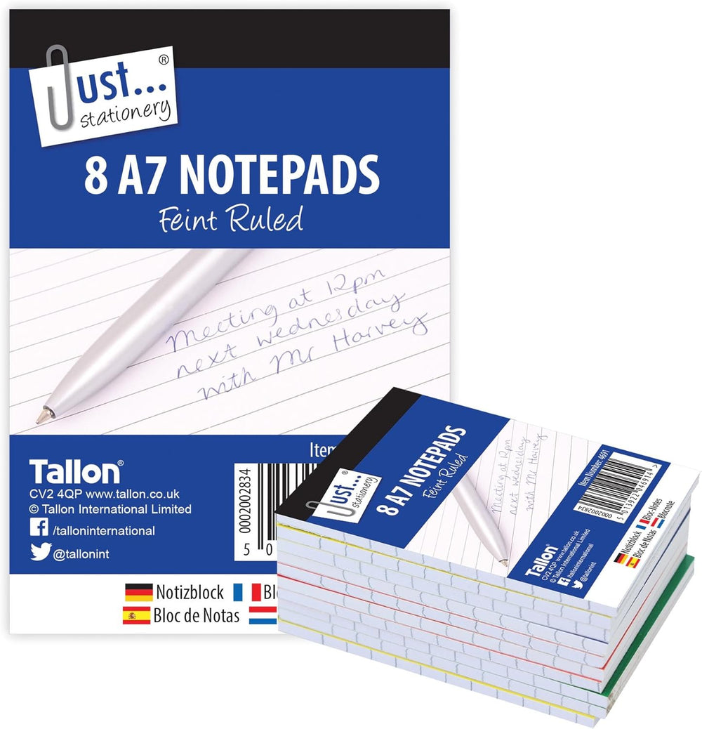 Tallon 8 A7 lined notebooks with durable covers and pages for note-taking and writing.