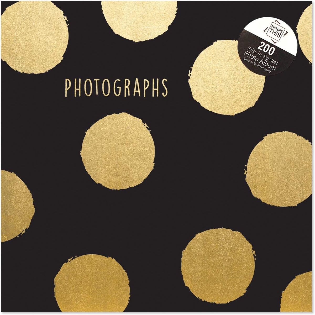 Tallon Gold Foil Polka Dots 6x4 photo album with memo slip, holding up to 200 photos, designed for office and personal use.