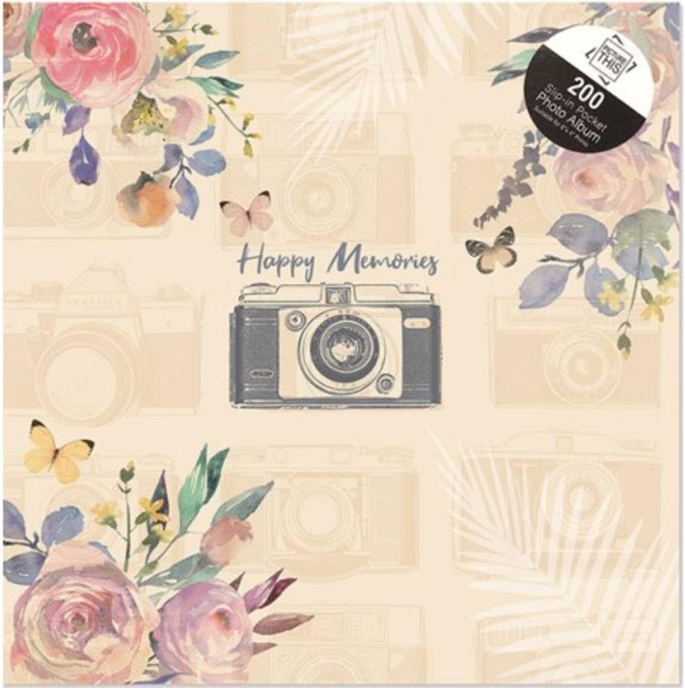 Tallon Vintage Cream Happy Memories 6x4 photo album with memo slip, holds 200 photos, ideal for office or personal memories.