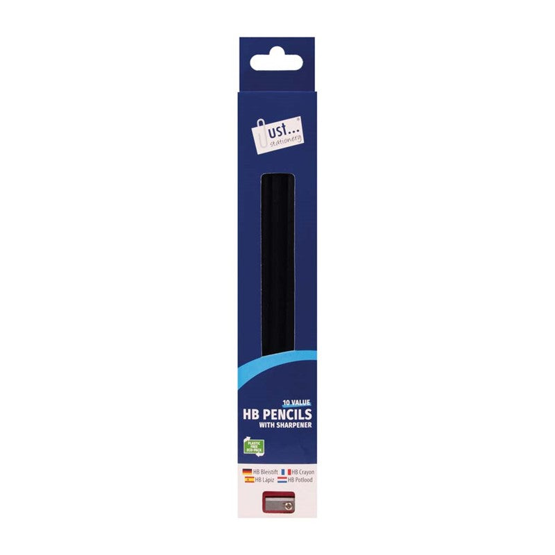 Set of Tallon 10 HB pencils with attached sharpener, featuring sleek wooden bodies and sharpened tips ready for writing or drawing.