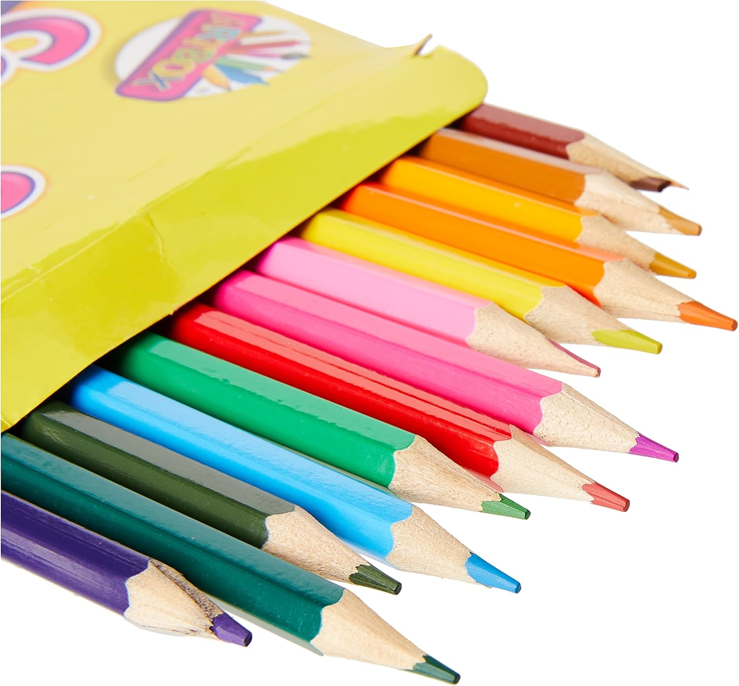 Set of Tallon 20 full-size color pencils arranged in a row, showcasing vibrant colored pencil tips and wooden bodies.
