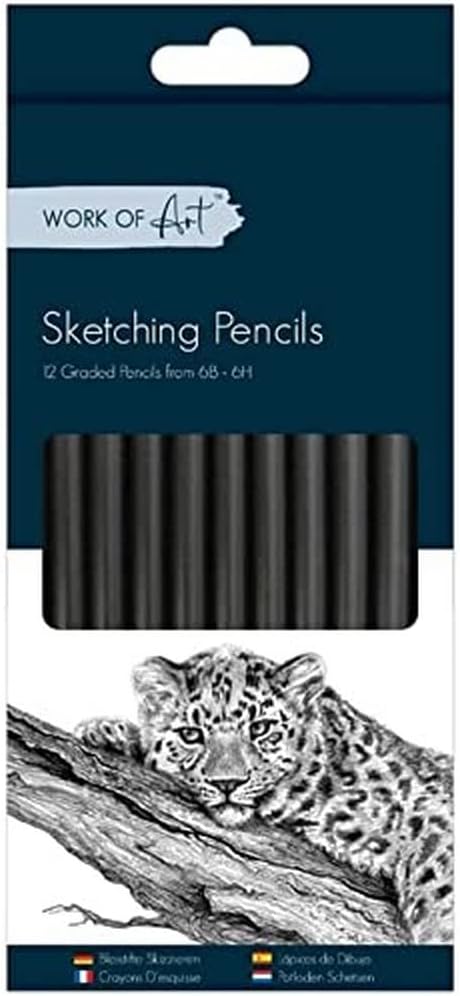 Set of 12 Tallon sketching pencils with varying colors, ideal for drawing and shading, displayed in a clear pack.