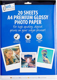 Tallon A4 glossy photo paper, 20 sheets, ideal for high-quality photo printing, featuring a smooth, shiny finish.