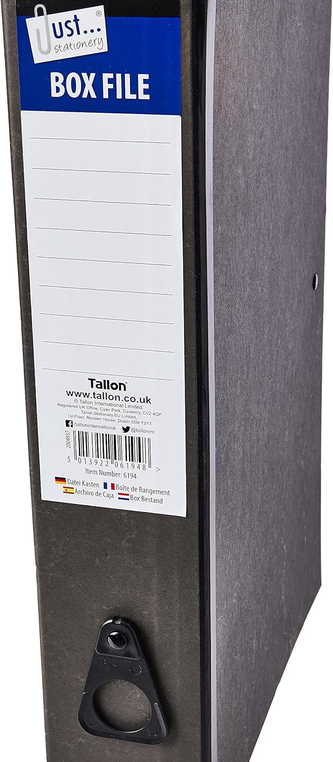 Tallon box file with a metal document clip for organized storage of papers and files in office or home stationery setup.
