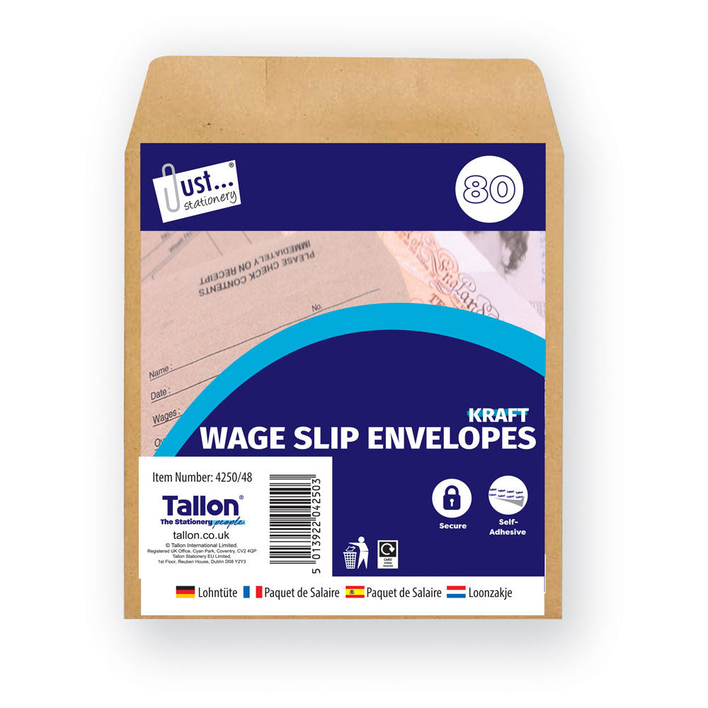 Tallon Tallon 80 wage packets, 100 x 110 mm, used for stationery and office document organization.