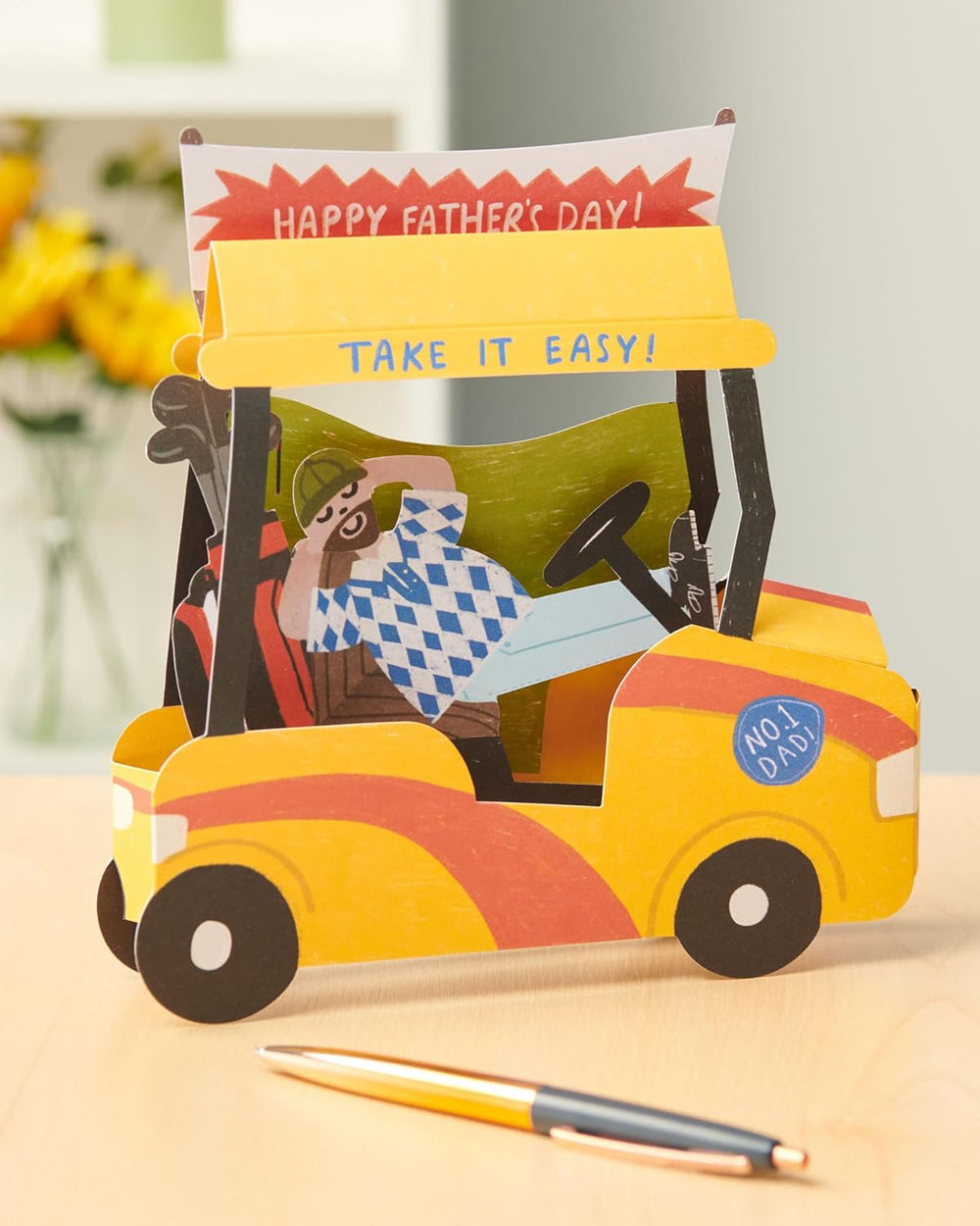 UK Greetings Father's Day Card for Dad - Pop-Up Golf Cart Design