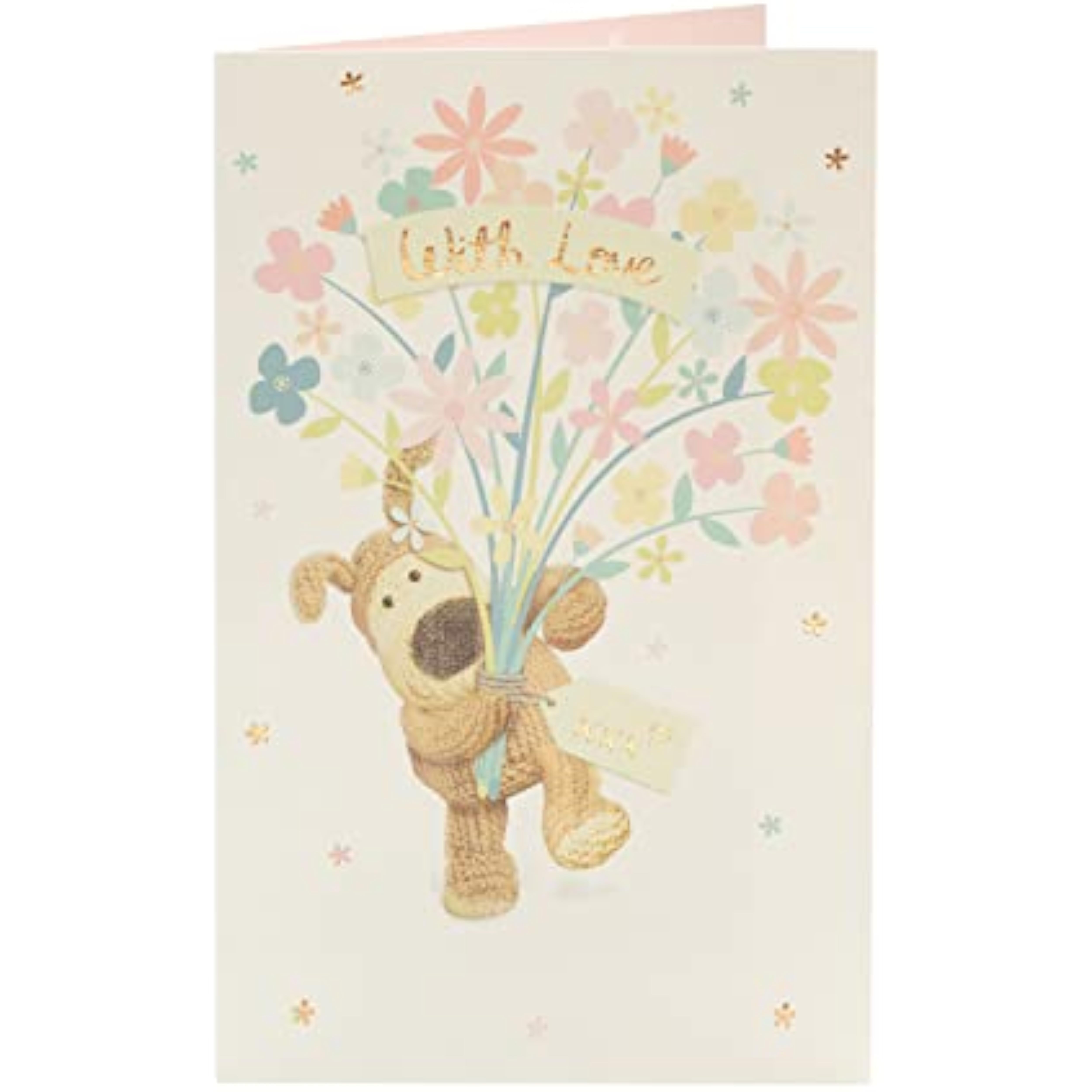 Boofle Holding Flowers Birthday Card