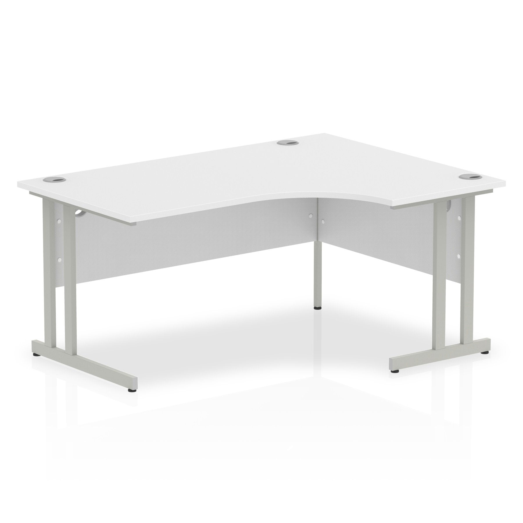 Impulse 1600mm Right Crescent Desk White Top Silver Cantilever Leg I000322 DD