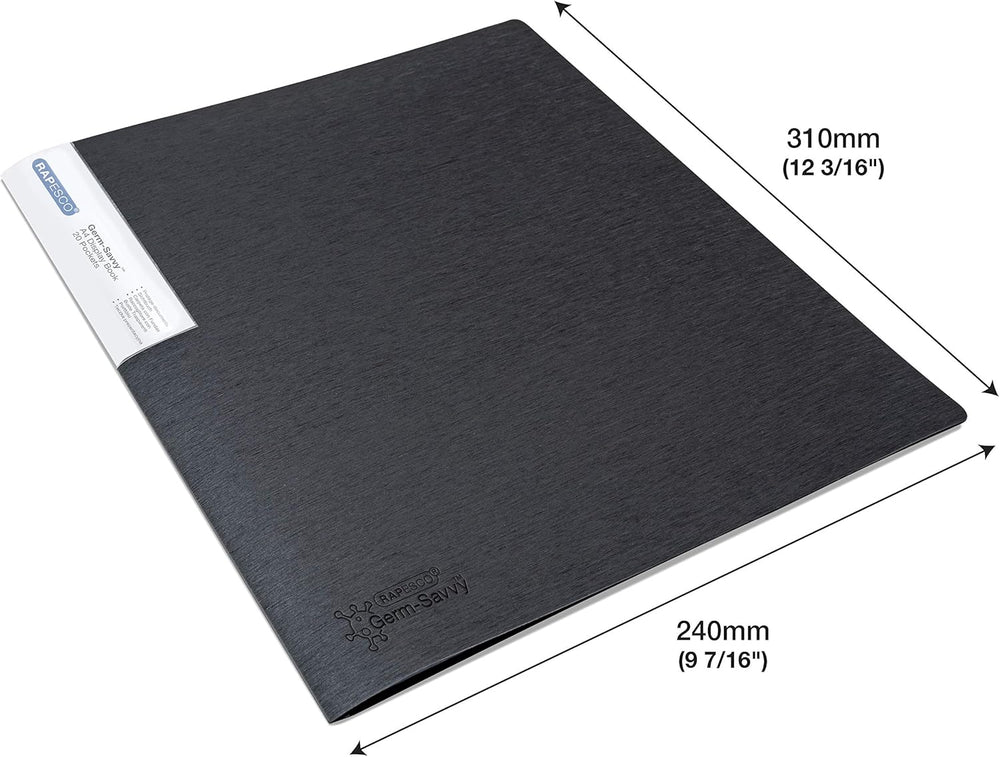 Rapesco Germ-Savvy™ Antibacterial A4 Flexible Slim Display Book 20 Pocket - Black (Pack 2)