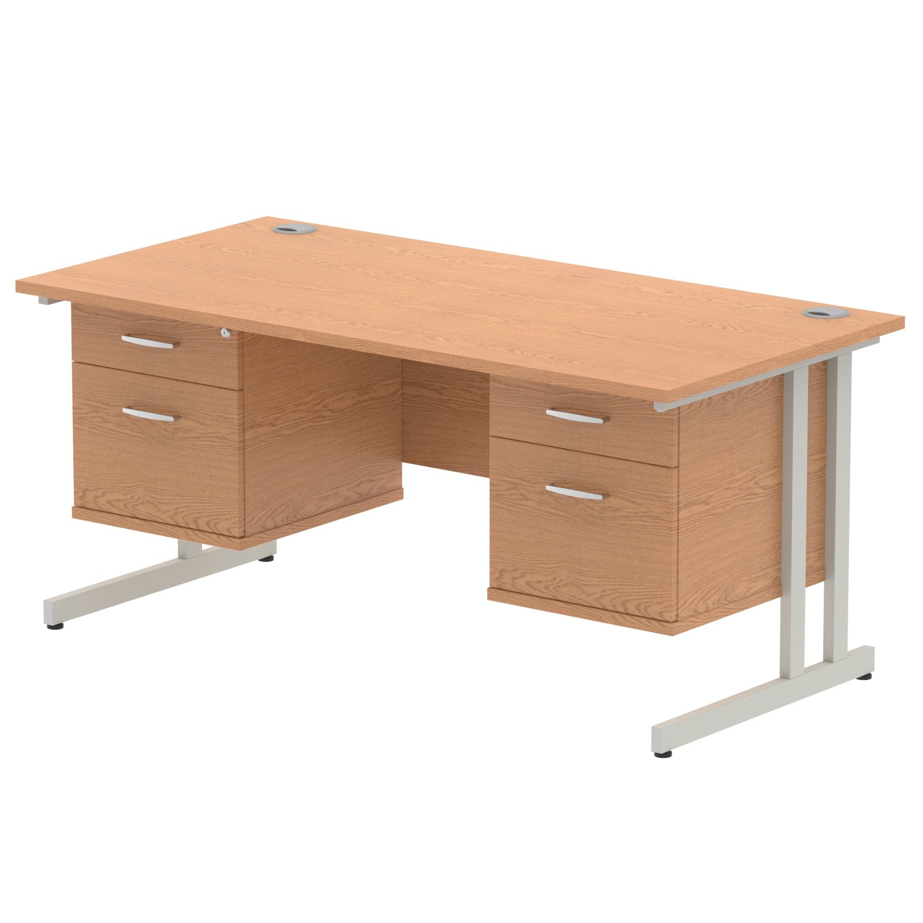 Dynamic Impulse W1600 x D800 x H730mm Straight Office Desk Cantilever Leg With 2x2 Drawer Double Fixed Pedestal Oak Finish Silver Frame - MI002675 DD