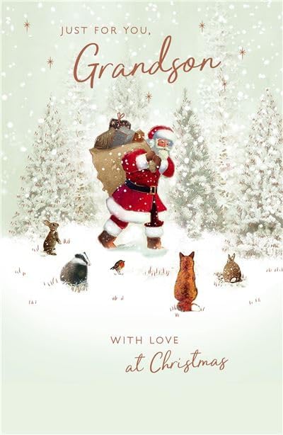 Grandson Christmas Card - Santa in the Snow with a Foil Finish - Eco-Friendly - By UKG