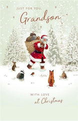 Grandson Christmas Card - Santa in the Snow with a Foil Finish - Eco-Friendly - By UKG