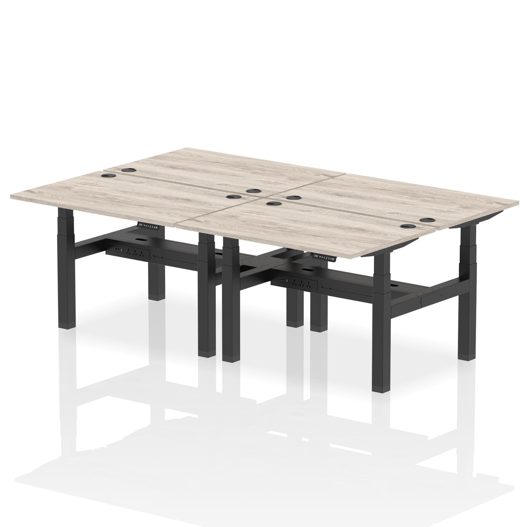 Dynamic Air Back-to-Back W1200 x D800mm Height Adjustable Sit Stand 4 Person Bench Desk With Cable Ports Grey Oak Finish Black Frame - HA01722 DD