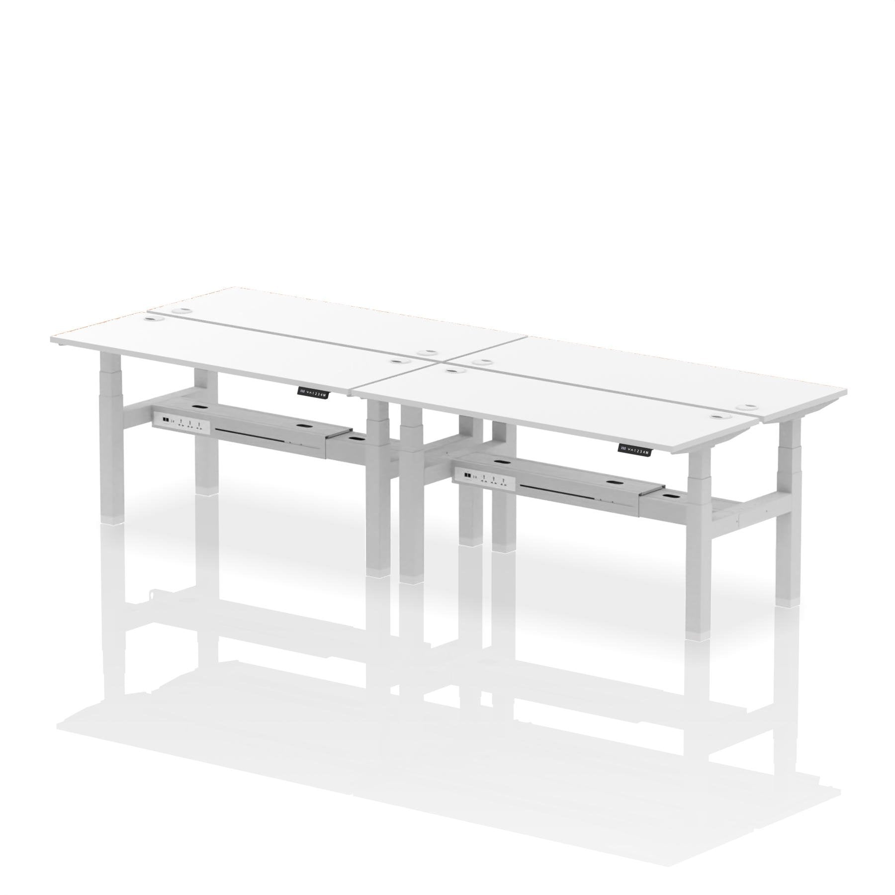 Dynamic Air Back-to-Back W1600 x D600mm Height Adjustable Sit Stand 4 Person Bench Desk With Cable Ports White Finish Silver Frame - HA02246 DD