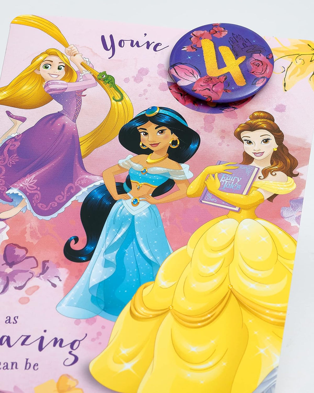 Disney 4th Birthday Card Princess Design With Rapunzel, Jasmine & Belle