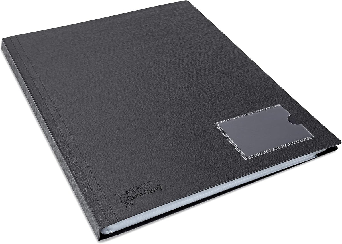Rapesco 1650 Germ - Savvy Antibacterial, Hardcover Polypropylene Presentation Folder 36 Pockets A4, Black