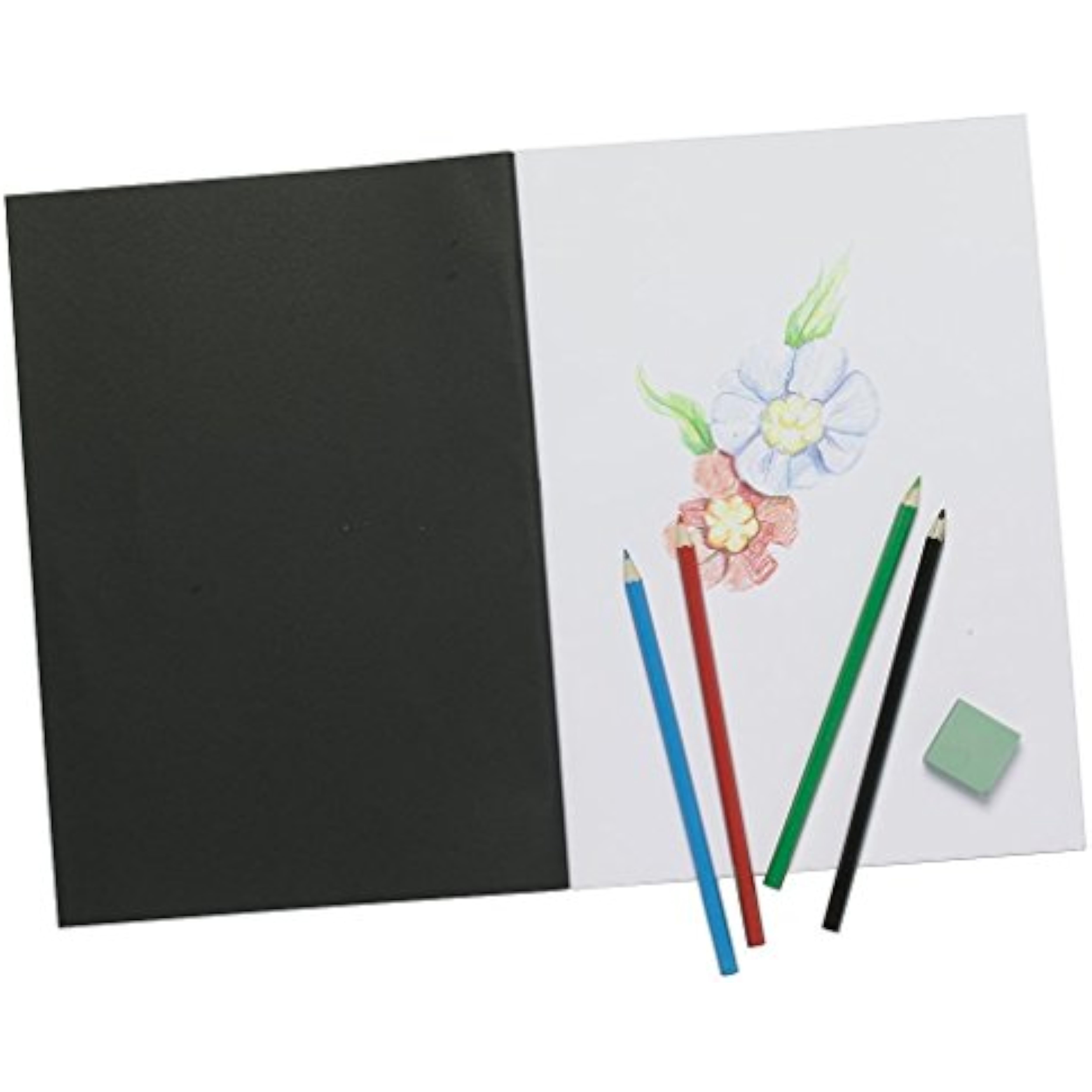 Tiger A4 artist sketch book with white cartridge paper and black card cover, ideal for drawing and sketching by Tiger Stationery.