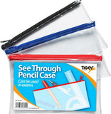 Pack of 2 Tiger exam pencil cases in 8 x 5 inches with zip closures, ideal for school or exam supplies.