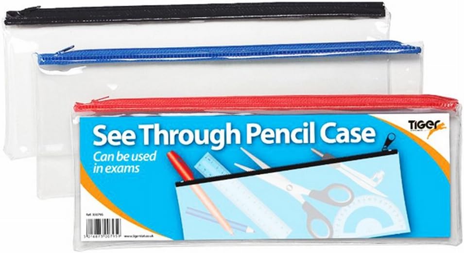 Tiger exam pencil case pack of 2, 8 x 5 inches, durable fabric with zipper closure, ideal for school and exam supplies.