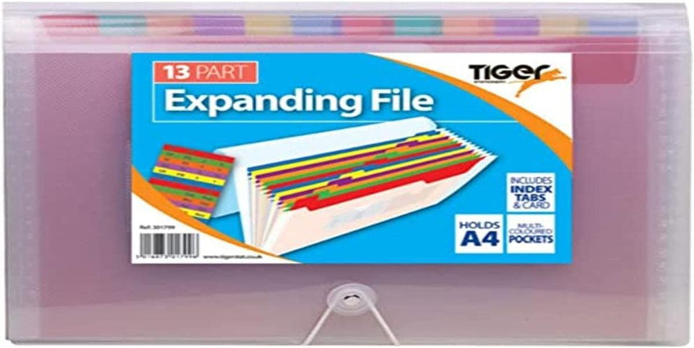 Tiger A4 13-part expanding file for filing and storage, with multiple compartments for organizing documents.