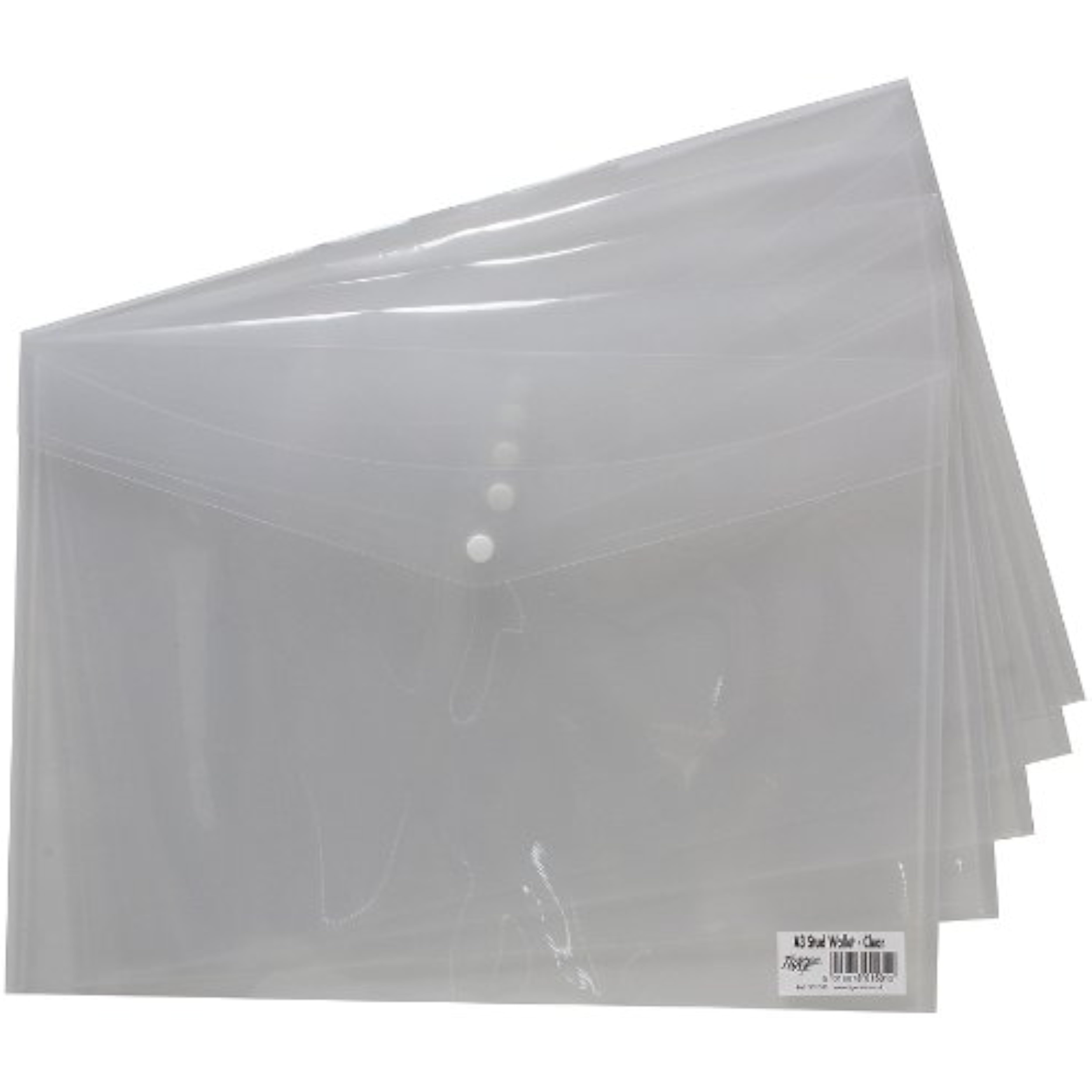 Tiger A3 Clear Stud Wallet, a transparent polypropylene document folder for filing and storage of large documents.