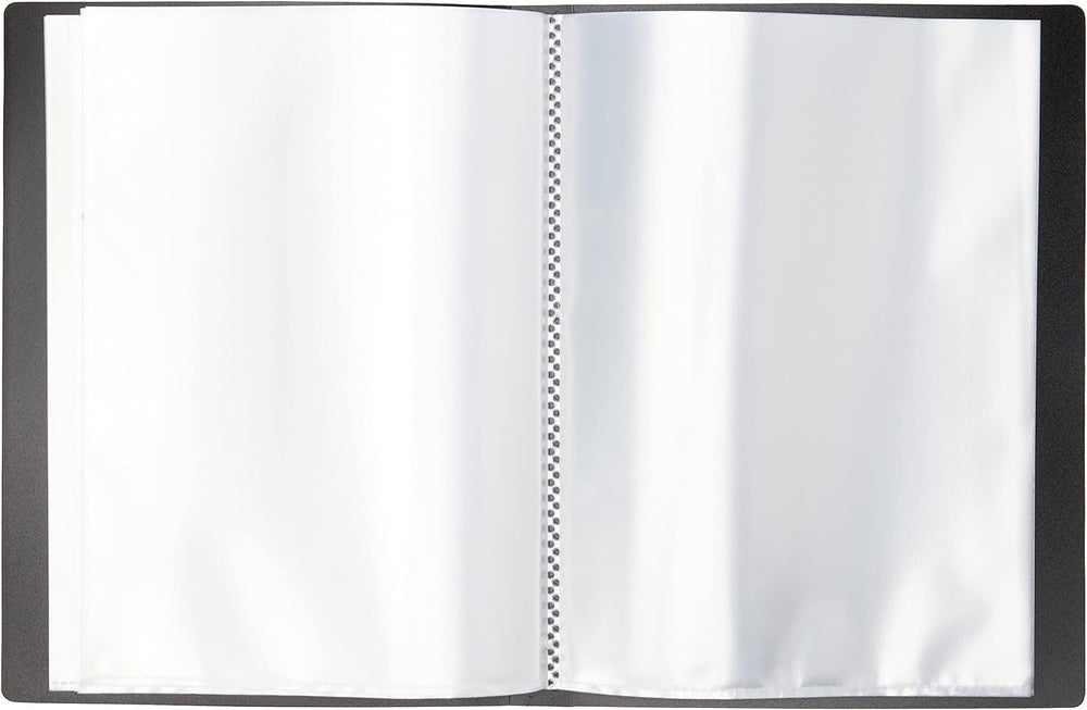 Tiger A5 black presentation display book with 40 clear pockets for filing and organizing documents.