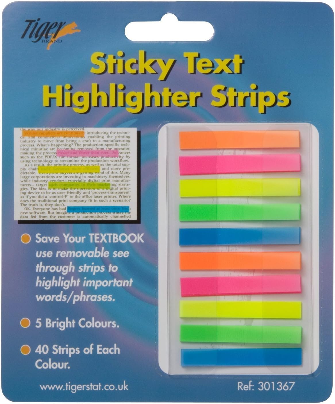 Tiger Sticky Text Highlighter Strips for office use, yellow highlighter strips perfect for marking documents and notes.