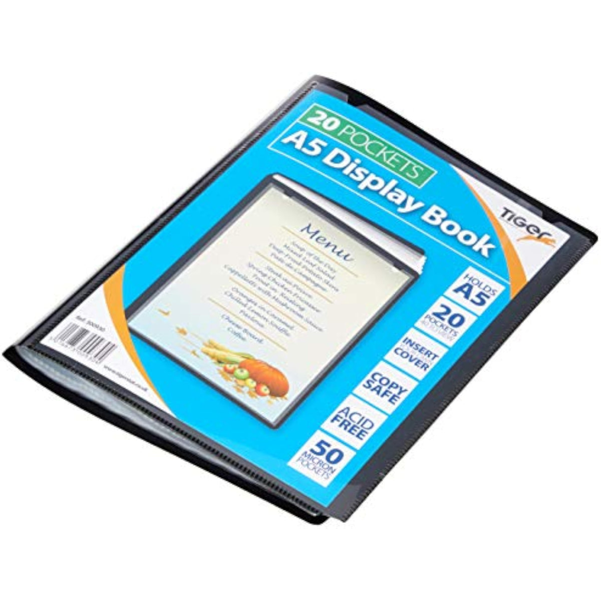 Tiger A5 20-pocket presentation display book for office supplies, showcasing multiple transparent pockets for organizing documents.