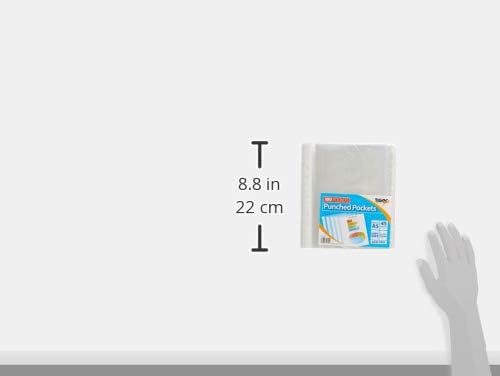 A5 clear punched poly pockets by Tiger, 100 transparent plastic file pockets with punched holes for organizing documents.