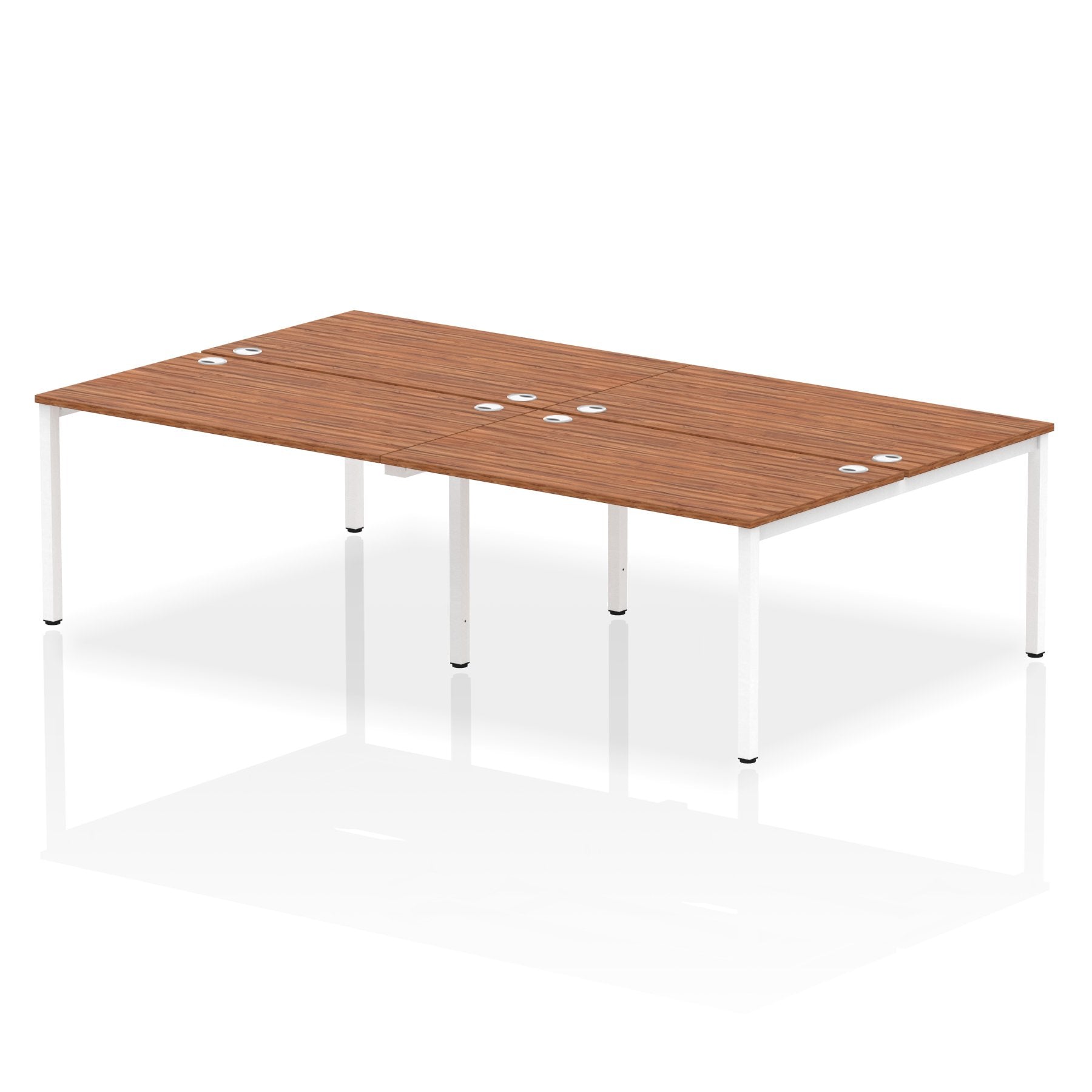Impulse Back-to-Back 4 Person Bench Desk W1400 x D1600 x H730mm With Cable Ports Walnut Finish White Frame - IB00158 DD
