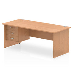 Dynamic Impulse W1800 x D800 x H730mm Straight Office Desk Panel End Leg With 1 x 3 Drawer Fixed Pedestal Oak Finish - MI002709 DD